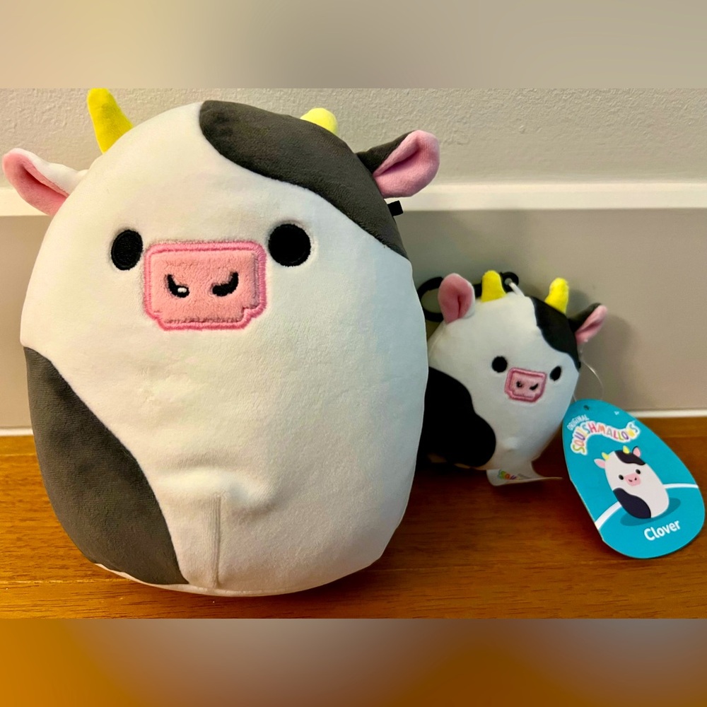 Clover Bull Squishmallow 8” and 3.5” keychain NWT